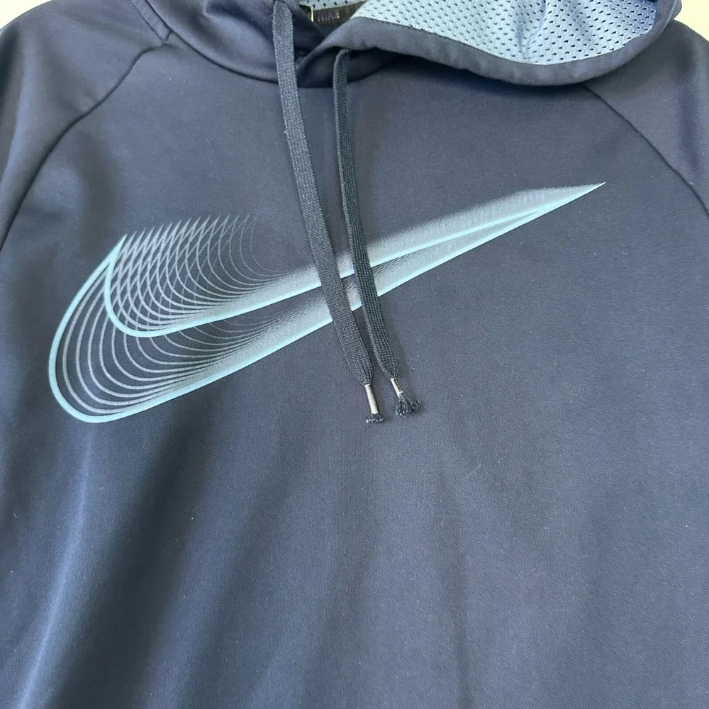 Nike Dri-FIT Mens Navy Blue Pullover Hoodie Graphic Swoosh Size M